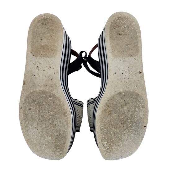 Kate Spade High Rise Spade Platform Wedge Sandals 6 B Black White Striped Preppy - Picture 11 of 14